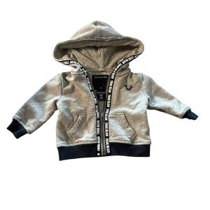 True Religion baby size 6 months zip up grey hoodie